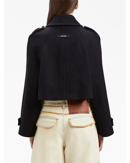 Palm Angels Black Blend Cropped Coat