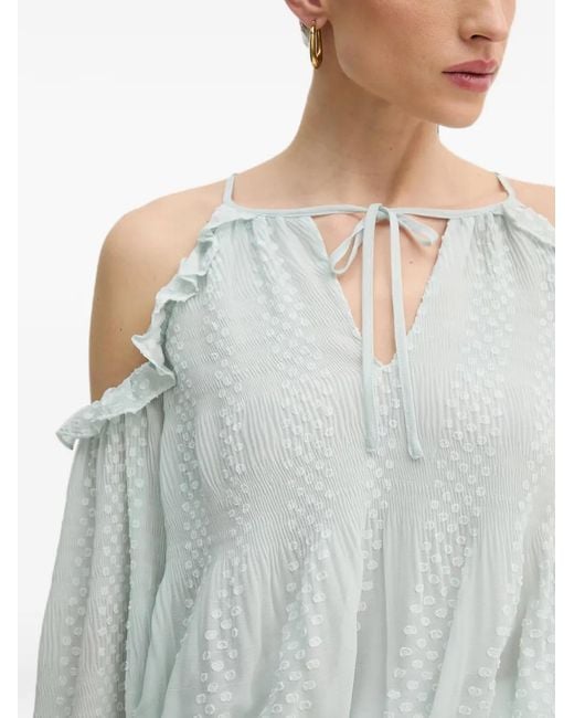 Guess Blue Ruffled Cold-Shoulder Blouse