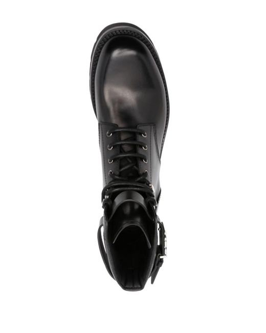 DSquared² Black Icon Leather Combat Boots for men