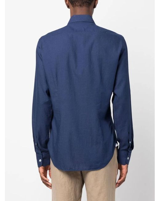 Fedeli Blue Poplin Long-Sleeve Shirt for men