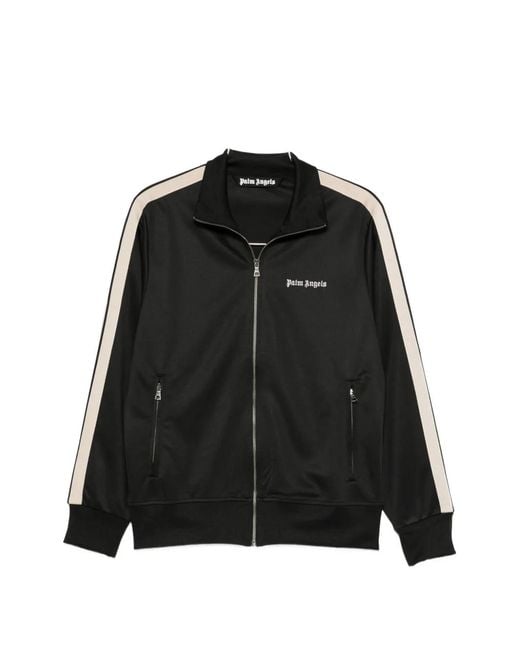 Palm Angels Black Embroidered-Logo Zip-Up Sweatshirt for men