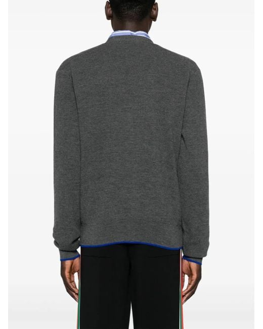 Burberry Gray Equestrian Intarsia Wool Cardigan for men