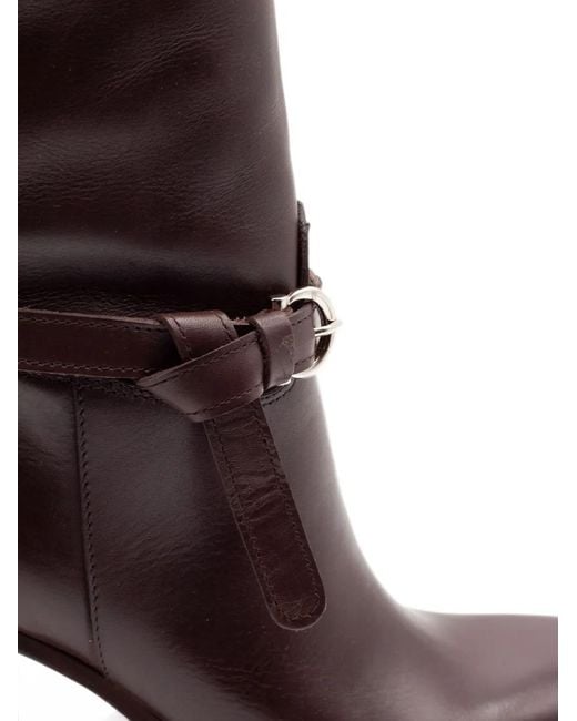 Chantal Brown Buckle-Strap Knee-High Boots