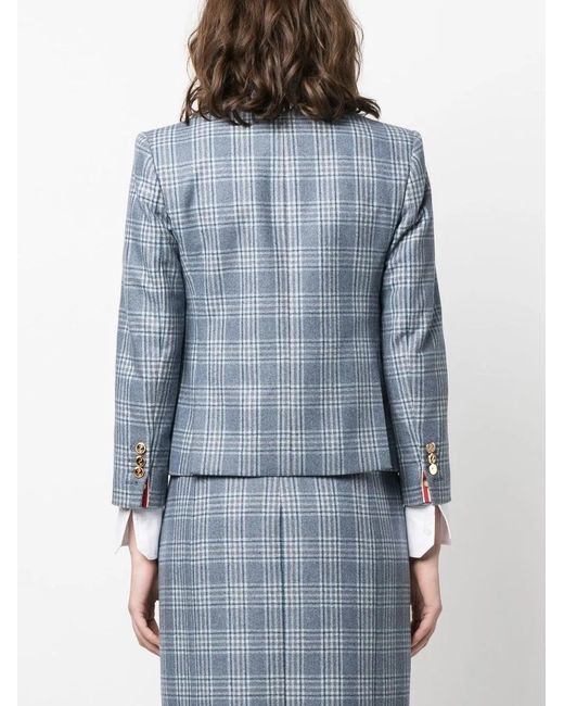 Thom Browne Blue Check-Print Single-Breasted Blazer