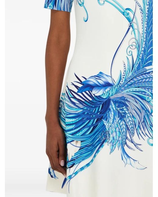 Ferragamo Blue Feather Show Print Dress