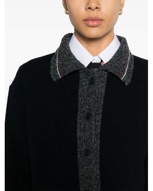 Thom Browne Black Speckled-Trim Wool Cardigan