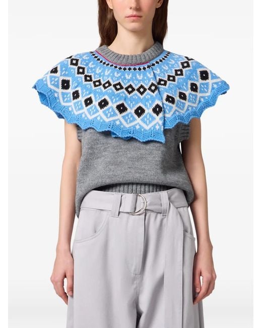 MSGM Blue Ruffled-Detail Tank Top