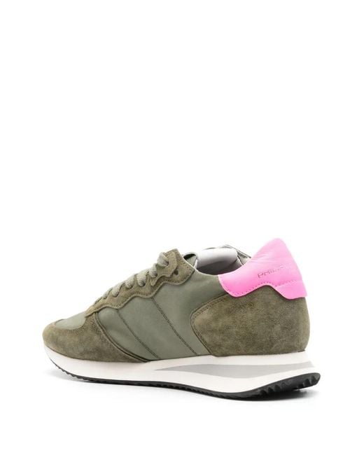 Philippe Model Green Panelled Suede Leather Chunky Sneakers