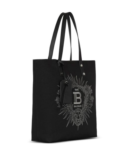 Balmain Black Embroidered Varsity Logo Tote Bag for men