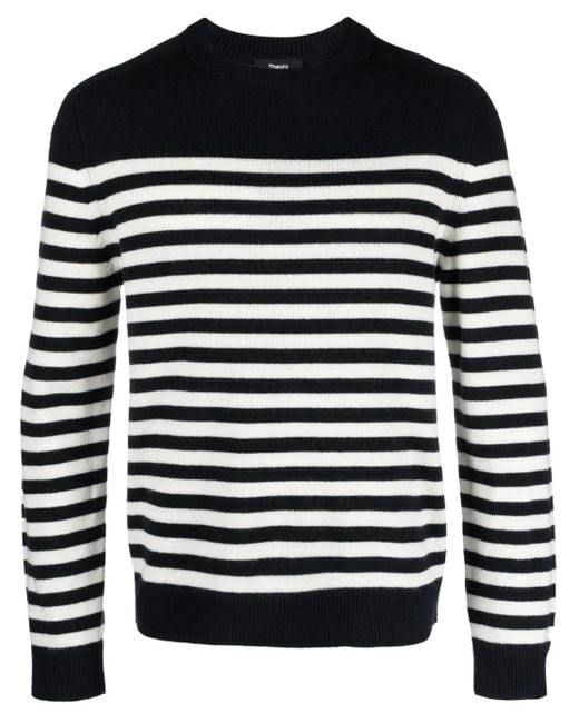 Theory Black Latho Striped Cotton Jumper for men