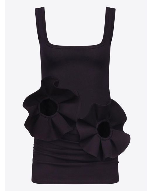 Area Black Ruffled Flower-appliqué Mini Dress