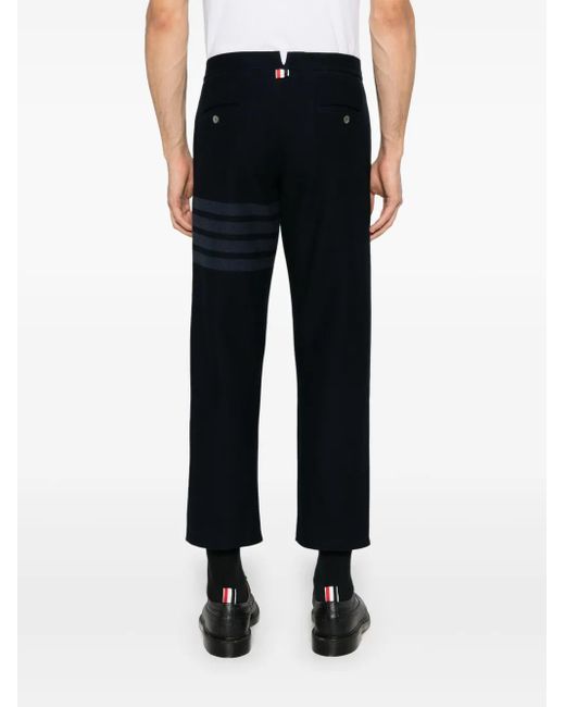 Thom Browne Black Mid-Rise Twill Tapered Trousers for men
