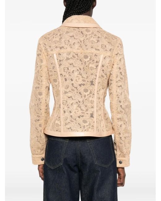 Ermanno Scervino Natural Lace Leather-Trim Jacket