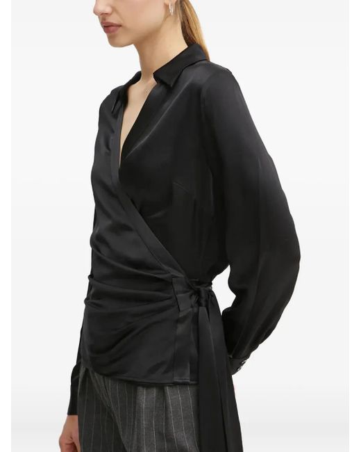 Guess Black Satin Wrap Blouse