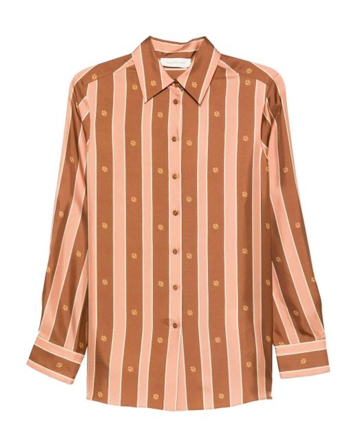 Zimmermann Brown Stripe Floral-Print Shirt