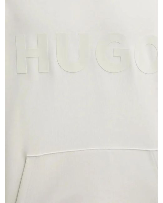 HUGO White Logo-Embossed Hooded Hoodie for men