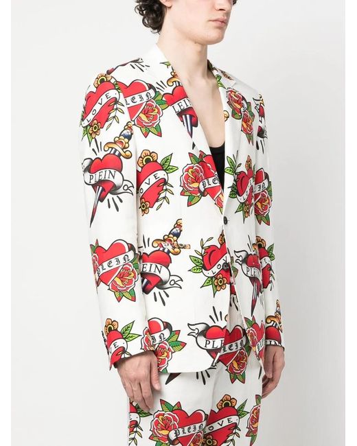 Philipp Plein Red Logo-Print Blazer for men