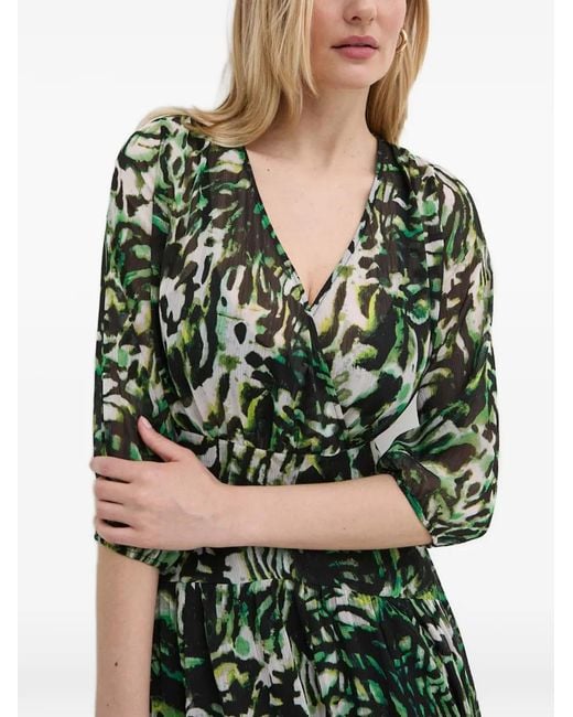 Morgan Green V-Neck Gathered Midi Dress