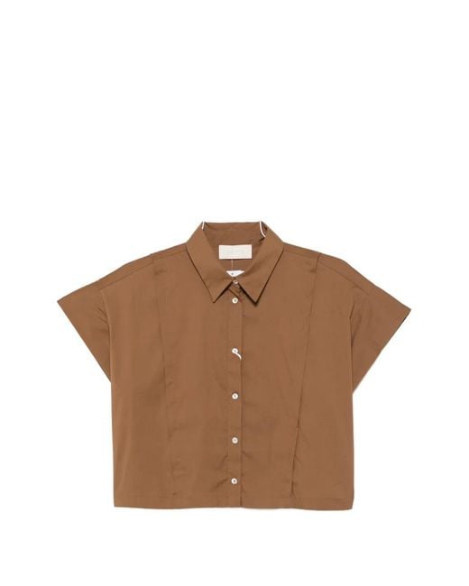 iBlues Brown Cropped Button-Down Shirt