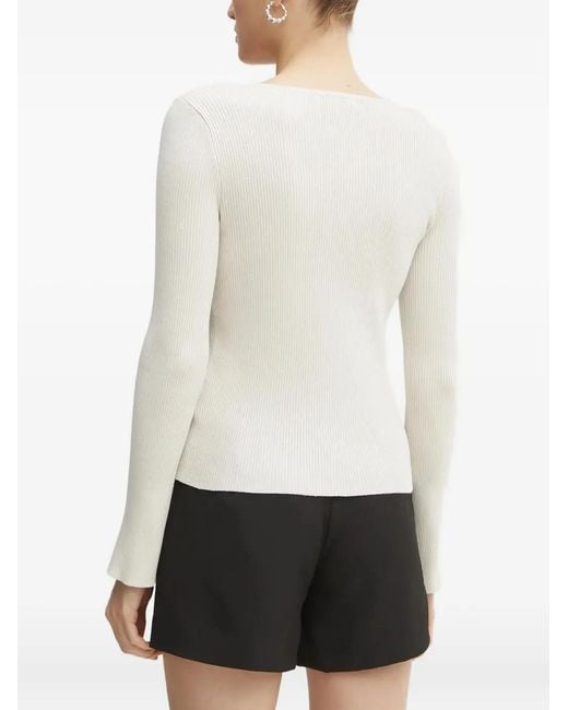 Guess White Ribbed Button-Front Cardigan
