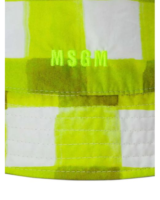 MSGM Green Checked-Pattern Logo-Embroidered Bucket Hat