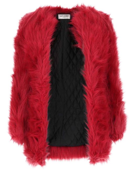 Saint Laurent Red Faux Fur Jacket