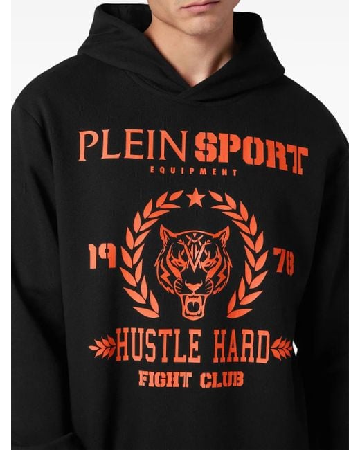 Philipp Plein Black Logo-Print Cotton-Blend Hoodie for men
