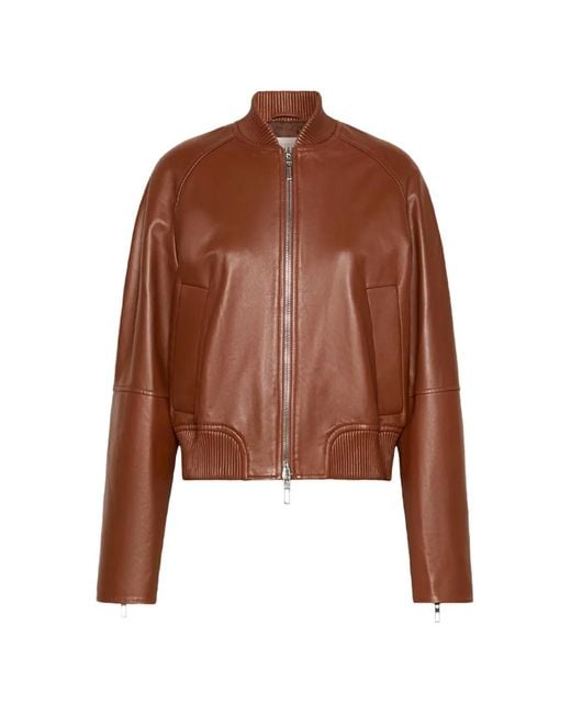 Sportmax Brown Ribbed-Trim Leather Jacket
