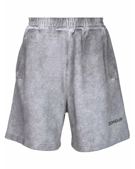 Dondup Gray Logo-Print Cotton Track Shorts for men
