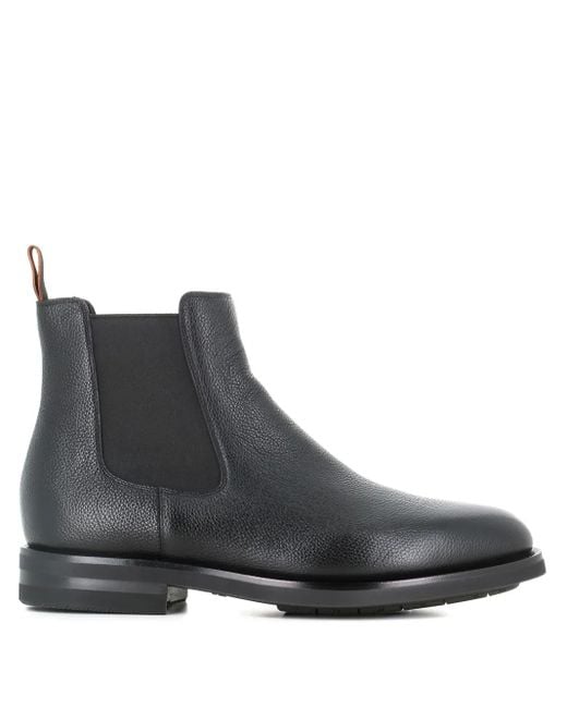 Santoni Black Elastic-Panel Leather Boots for men