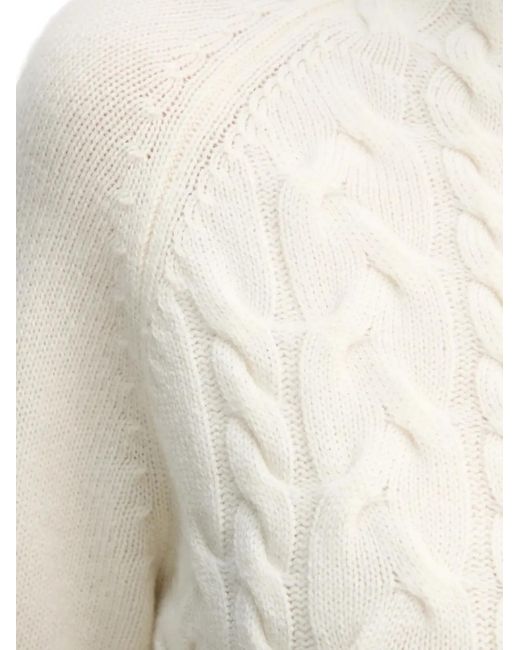 Benetton White Cable-Knit Roll-Neck Sweater