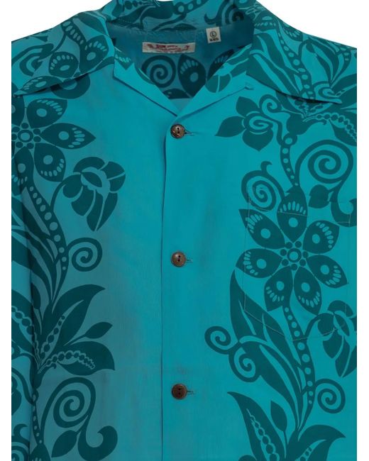 Sun Surf Blue Floral-Print Short-Sleeve Shirt for men