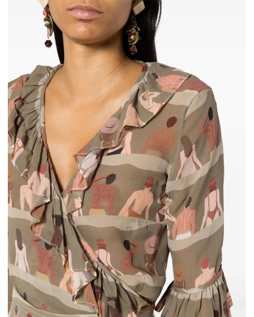 Amir Slama Natural Swimmer-Print Silk Blouse