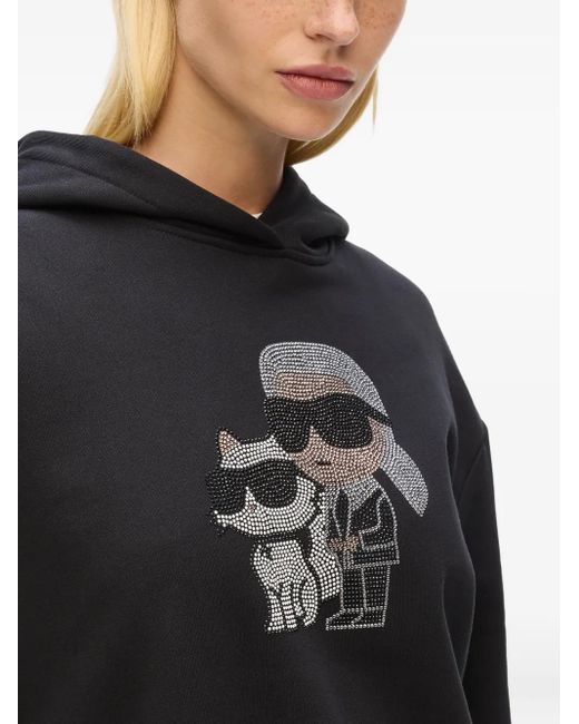 Karl Lagerfeld Blue Rhinestone-Embellished Hooded Sweater