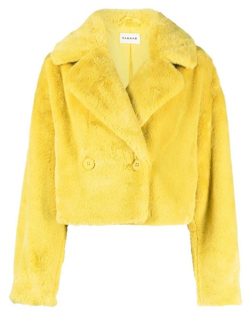 P.A.R.O.S.H. Yellow Cropped Faux-fur Jacket