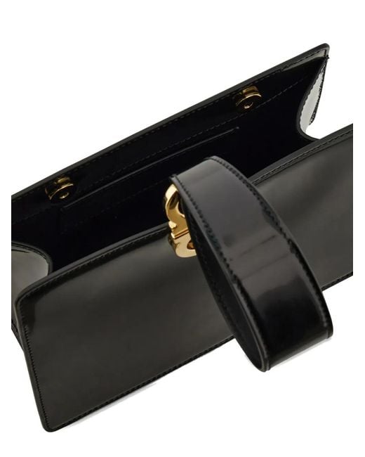 Ferragamo Black Mini Gancini Patent-Leather Clutch
