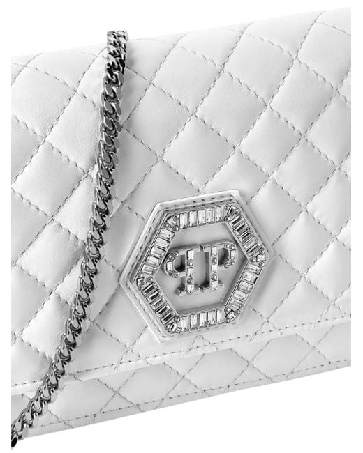 Philipp Plein White Nappa Leather Mini Shoulder Bag Matelasse