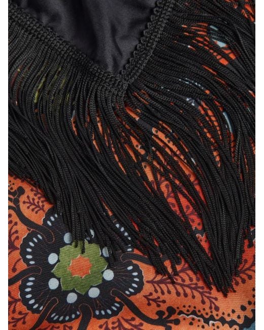 LaDoubleJ Black Reversible Floral-Print Fringe Scarf