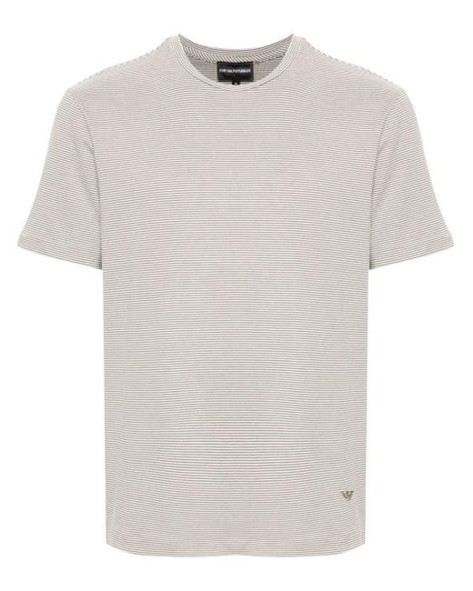 T-shirt rayé à logo brodé Emporio Armani pour homme en coloris White