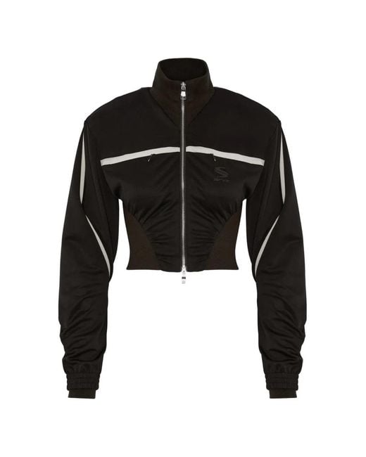 SRVC Studio Black Dbl Ruched Cropped Track Jacket