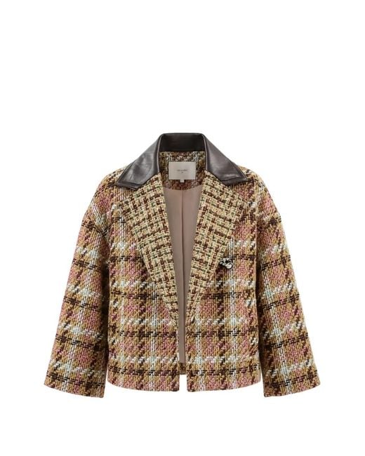 ODEEH Brown Check-Pattern Notched-Lapel Jacket
