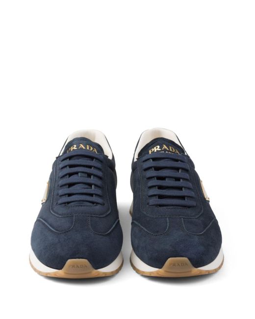 Prada Blue Triangle-logo Suede Sneakers for men