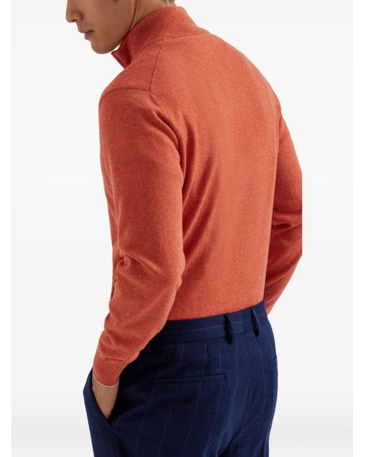 Brunello Cucinelli Kaschmirpullover mit kurzem Reißverschluss in Red für Herren