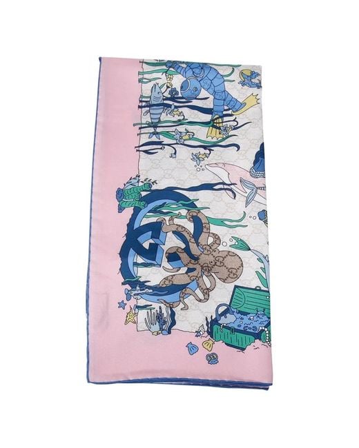 Gucci Blue Aquatic-Motif Scarf