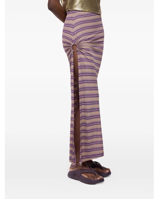Rabanne Purple Piercing-Detail Striped Maxi Skirt
