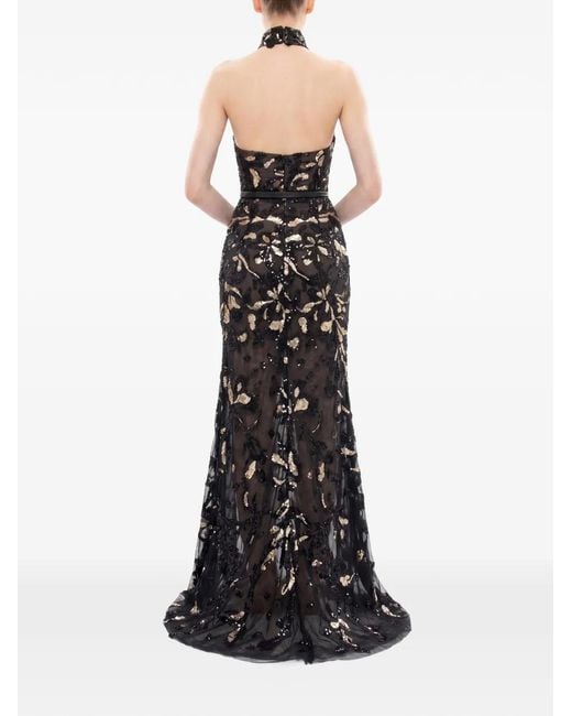 Saiid Kobeisy White Halter-Neck Embroidered Tulle Maxi Dress
