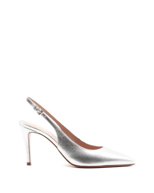 Festamilano White Metallic Tapered Leather Pumps