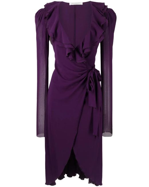 Philosophy Di Lorenzo Serafini Purple Ruffle-Detailing Long-Sleeve Dress