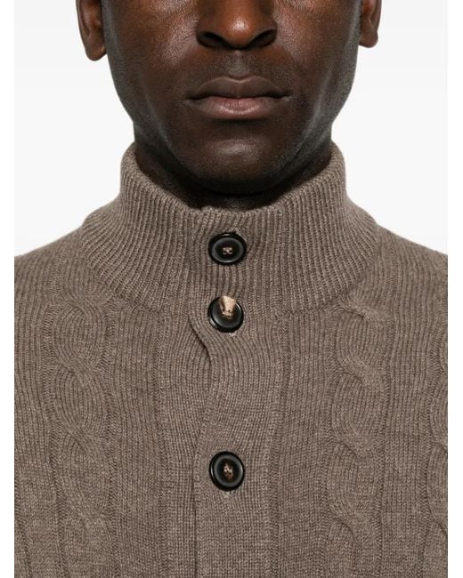 FILIPPO DE LAURENTIIS Brown Cable-Knit Cardigan for men