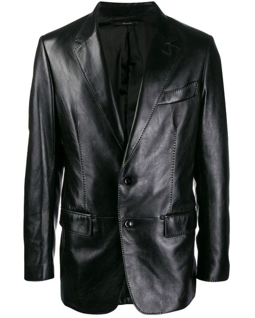 Tom Ford Black Leather Blazer Jacket for men